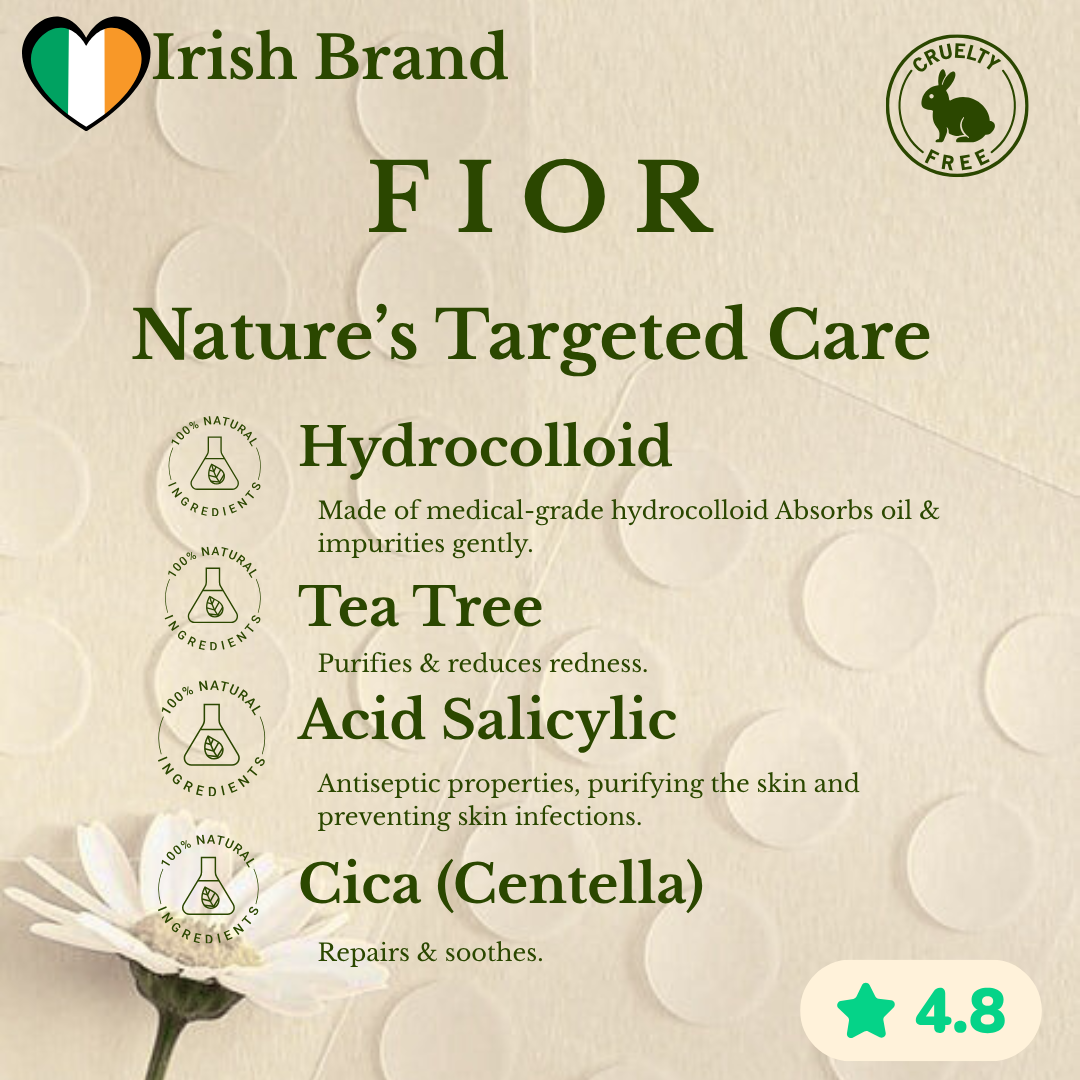 Fior – 24 Invisible Hydrocolloid Acne Patches | Tea Tree & Salicylic Acid